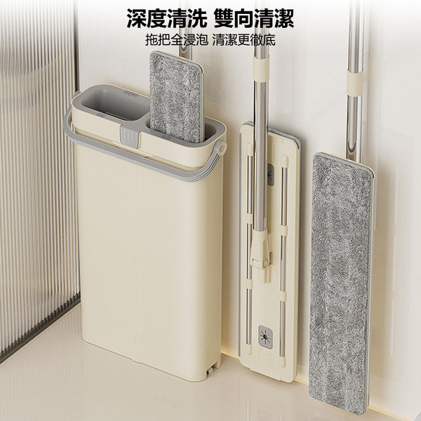 Nidouillet -【陳列】 ET030601 免手洗 平板拖把桶組合  配地拖布*4