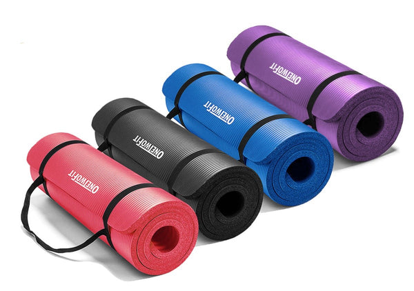 OneTwoFit - Yoga Mat 1cm Ultra Thick Multi-color Options Horizontal Pattern Environmentally Friendly NBR With Mesh Bag + Strap OT069 OT058 OT050 OT059