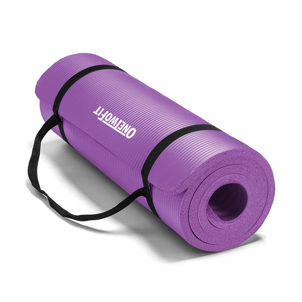 OneTwoFit - Yoga Mat 1cm Ultra Thick Multi-color Options Horizontal Pattern Environmentally Friendly NBR With Mesh Bag + Strap OT069 OT058 OT050 OT059