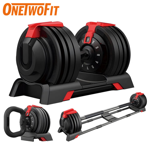 ONETWOFIT - OT057001 [2-24KG] 多功能三合一啞鈴/槓鈴/壺鈴 套裝 運動訓練 肌肉鍛煉 居家健身 36檔可調節重量