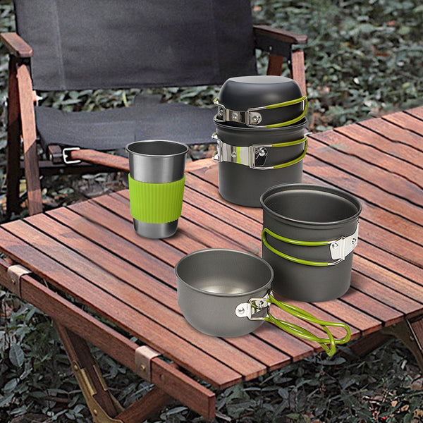 OneTwoFit - ET011501 便攜戶外野餐套鍋+迷你爐頭+三件套餐具+杯具+架