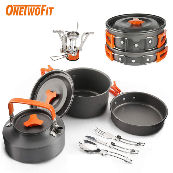 OneTwoFit - ET011601 戶外野營鍋具套鍋+三件套餐具+登山扣