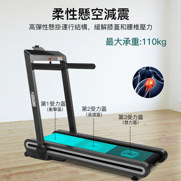OneTwoFit - OT0330-01[Bluetooth Music] Treadmill fully foldable,Installation-free,Indoor sports,Aluminum alloy