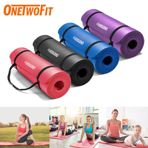 OneTwoFit - OT069/ OT058/ OT050/ OT059 瑜伽墊 約1cm超厚 多色選擇 橫紋 環保NBR 含網袋+綁帶