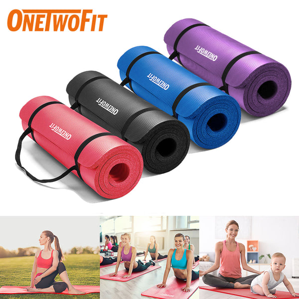 OneTwoFit - Yoga Mat 1cm Ultra Thick Multi-color Options Horizontal Pattern Environmentally Friendly NBR With Mesh Bag + Strap OT069 OT058 OT050 OT059