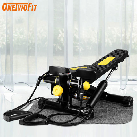 OneTwoFit - OT152 Silent Stepper Home Mini Bike Small Exercise Bike With Floor Mat and Rope