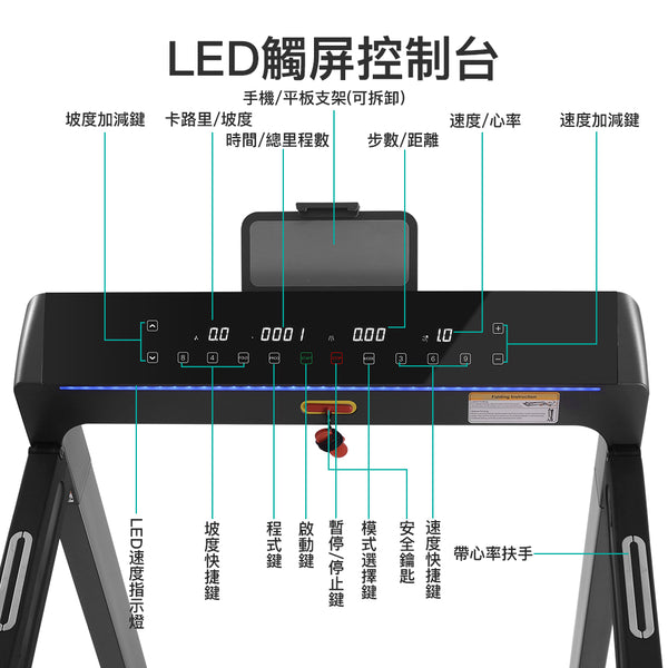 OneTwoFit - OT0330-01[Bluetooth Music] Treadmill fully foldable,Installation-free,Indoor sports,Aluminum alloy