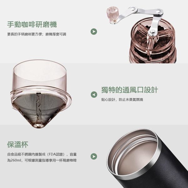 Nidouillet - SAMPLE  樣品- EH002801研磨沖泡一體 咖啡杯 咖啡壺 咖啡機 手動咖啡豆研磨機 旅行便攜 黑色