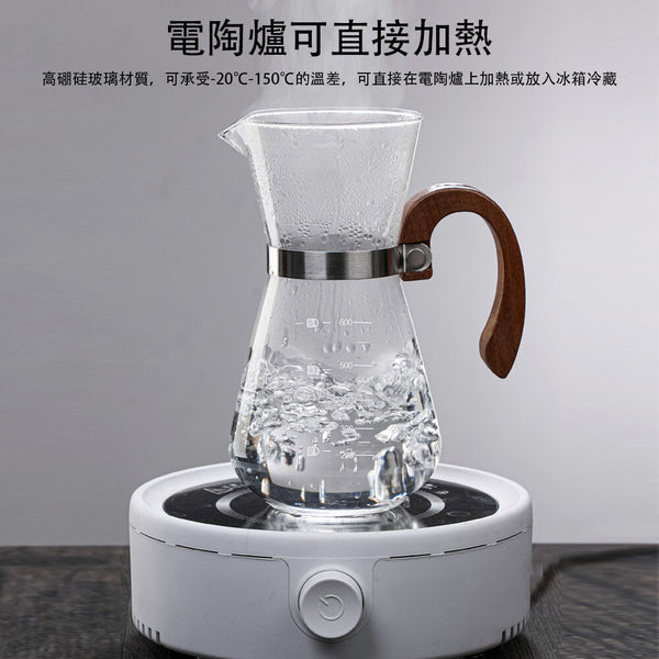 Nidouillet - EH008801手沖咖啡壺套裝 帶不鏽鋼過濾網 木質手柄 耐高溫冷凍 600ml/21oz